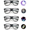 Diffractions Party Glasses with 3D Prism Heart Star Effect, Refractive Glasses, Funny Heart Glasses Effect, Rave Glasses Men Women for Night Fireworks Show Carnival Party, Pack of 4
