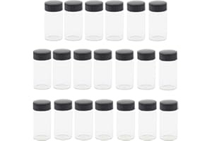 KAHEIGN 20Pcs Fiale di Vetro Trasparente, 20ml 2/3 Oz Bottiglie di Vetro Campione con Tappo Nero a Vite in Plastica Contenitore Trasparente per Fiale da Laboratorio