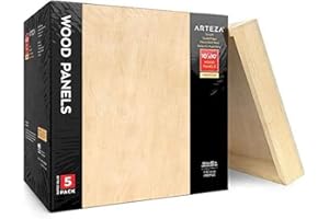 Arteza 10x10 Inch Wooden Canvas Board, Pack of 5, Birch Wood, Cradled Artist Wood Panels, Art Supplies for Painting, Encaustic Art, Wood Burning, Pouring, Use with Oils, Acrylics, White
