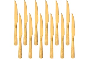 Meisha 12 Pezzi Kings Modello Coltelli da Bistecca, in Acciaio Inox 18/0, Design con Finitura a Specchio, affilato - Resistente ai Graffi e alla ruggine, Ideale per la casa e Il Ristorante - Oro