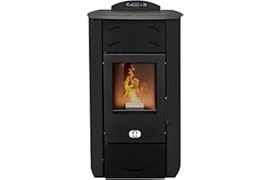 STUFE A PELLET ITALIA Syberia Hydro 15 kW WiFi - wodny piec na pellet WiFi, ciepło do otoczenia i ciepłej wody, wydajność 90% ciepła 90 m², czas pracy 20 h, programowalny 5 mocy, 24 miesiące czarny