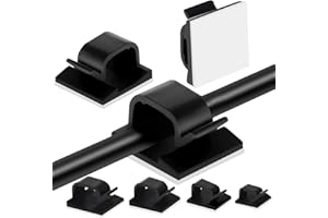HOINY Adhesive Cable Management Clips, 60pcs Adhesive Clips, Plastic Cable Organisers Sticky Wire Clips Wire Cord Holder, 4 Sizes (BLACK)