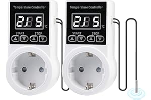 VAILEAL 2pcs Digital Termostato Enchufe - Controlador de Temperatura con Sonda Calentador de Termostato, Digital Termostato Regulador con Pantalla LCD, para Reptiles, Incubadora, Invernadero ,Acuicultura