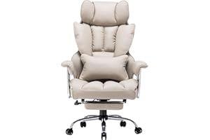 Efomao krzesło biurowe ergonomiczne z ekoskóry, duże i wysokie, udźwig 200 kg, regulowane oparcie, fotel komputerowy obrotowy z podnóżkiem i podparciem lędźwiowym
