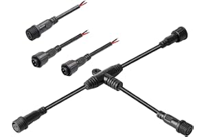 WOODGUILIN 2 polig T Wasserdicht Anschlüsse Stecker,2 Core LED Steckverbinder Male Female Plug,mit T Zweige Verlängerungskabel für Auto,LKW,Boot,Outdoor LED Lichtleisten.(1 T Stecker+3 Zweige)