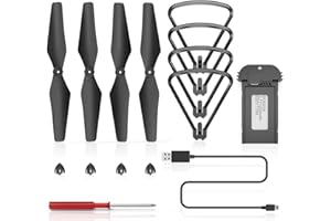 Wipkviey T6 drone Kit d'accessoires de remplacement, avec protections d'hélice, bouchon d'hélice, lames de rechange, tournevis, 1 batterie Li-po rechargeable modulaire 3,7 V 1200 mAh, câble de charge