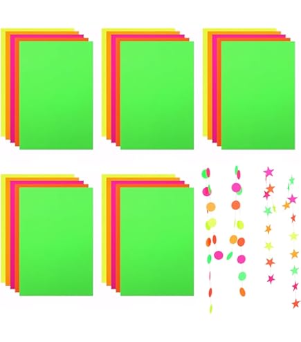 Kleurkaart voorraad A3 (42 cm × 29,7 cm), regenboog 56 vellen fluorescerend neon indexpapier 250 g/m²/90 lbs zwaargewicht kaartvoorraad set van 7 kleuren voor snijden doe-het-zelf studenten spelletjes