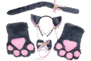 COPTINER Set Cosplay Gatto Orecchie Gatto Fascia Gattino Coda Orecchie Collare Guanti, Gatto Cosplay Costume per Lolita Gothic Dress Up Carino Costume Party Decoration Set per Bambini Donne Ragazze