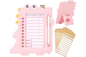 Vspek Dinosaurier Memo Checklist Board, Punch in Daily and weekly Plan Board with 14 Blank Paper,Chore & Exercise Chart Memo Checklist Boards, Standable, hangable Message Memo Board for Planning(Rosa)