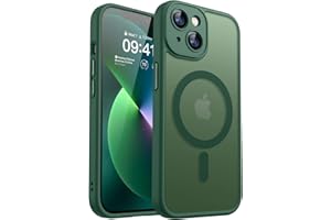 CANSHN Funda Magnética para iPhone 13 (6.1 Pulgadas), Compatible con MagSafe, [Protección Total de La Cámara] Carcasa Fondo Mate Translúcido,Verde Oscuro