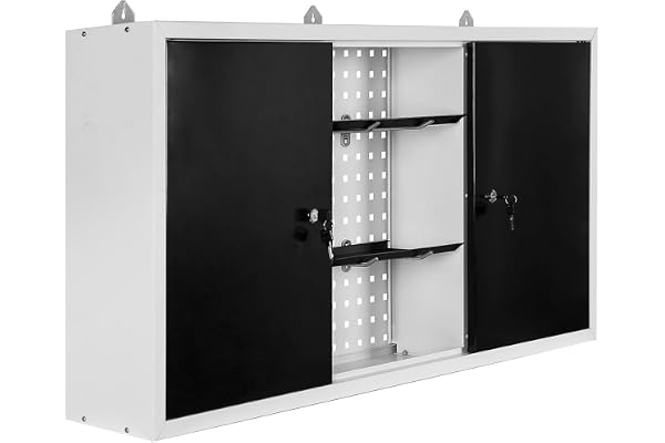 WilTec Armoire d’Atelier 600 x 1200 x 190 mm, Armoire à Outils Murale Grise, Étagère de Rangement, Verrouillable, Paroi perforée