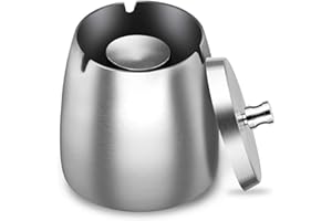 GothicBride Aschenbecher Edelstahl mit Deckel Schwerer Aschenbecher Sturm-Wind Rutschfestem Basis für Draußen und Innen Silber für Zigaretten-Reste und Asche in Garten Bar Büro (Silber)