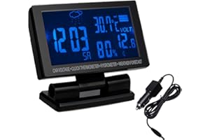 TOTMOX Multifunktions-Digital-Auto-Thermometer, digitaler Innenraum-Luftfeuchtigkeitsmonitor mit Temperatur °C/°F Fahrenheit Dual-LCD-Display, Batterieüberwachung und Uhrfunktion
