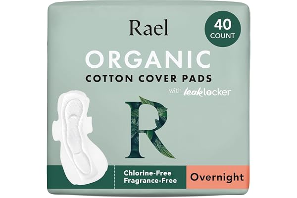 Rael Serviette Hygiénique en Coton Bio - Flux Très Abondants Nuit, Avec Ailettes, Ultra fin, Hypoallergéniques, Sans Parfum (Nuit, 40 Serviettes)
