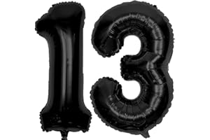 Elizakumi Schwarz Nummer Ballon 13/31 Luftballon Zahl 13th 31th Ballon Zahl Für Männer Mädchen, Geburtstag Helium Folienballon Zahlenballon 13/31 Schwarz / 40 Zoll