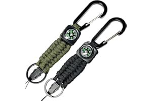 DREAM HORSEX Porte-clés Paracorde avec Boussole et Mousqueton, pour randonnée Camping activités de plein air(2 Pcs, Noir + Vert Foncé)