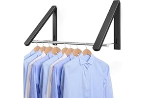 LIVEHITOP Wall Mounted Clothes Dryer, Foldable Clothes Rail Aluminum Stabilise Clothes Hanger Drying Rack with a Pole for Bedroom Bathroom Wardrobe Balcony (Black)