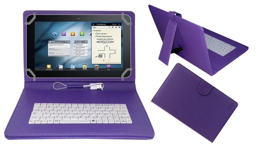 Acm USB Keyboard Case Compatible with Universal 10.1" 10" Any Tab Tablet Cover Stand Study Gaming Direct Plug & Play - Purple