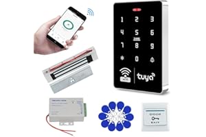 QTTYELOK Kit de Sistema de Control de Acceso WiFi Tuya Teclado Táctil RFID Impermeable al Aire Libre 125KHz 13,56 MHz + 180KG Cerradura Electromagnética, Desbloqueo de la Aplicación Inteligente