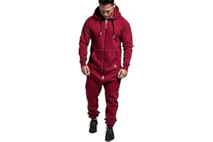 SSLLH Herren Overall Jumpsuit Trainingsanzug für Männer Jogginghose One Piece Reißverschluss Trainingsanzug mit Kapuze und Taschepsuit Fitness Einteiler Bekleidung Warm Winter Jogging Jumpsuit