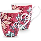 PiP Studio 51002328 Flower Festival Kulplu Kupa Koyu Pembe 350 ml Set2