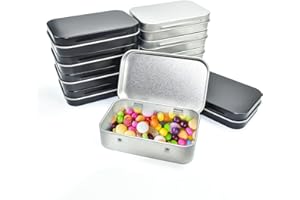 HEKOBAG 10PCS Tins Containers, Metal Rectangular Tin Can Empty Hinged Tins with Lids Household Storage Box Mini Portable Box Small Metal Box Tins for Candy Key Jewelry Crafts (Silver & Black)