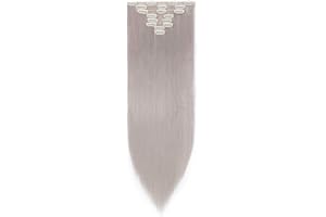 S-NOILITE Extensiones de Cabello Natural Clip in Extensions Cabeza llena 8 Piezas 18 Clips Sintético Resistente al Calor Pedazo de Cabello Recto 66cm Gris claro