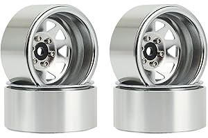 DUAO 4PCS Deep Dish Wagon 1.9 Metal Beadlock Wheel Hub Rim for 1/10 RC Crawler Axial SCX10 90046 TRX4 D90,1, Silver (500187634A1)