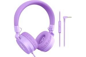 Puro Sound Labs PuroBasic Volume Limiting Wired Headphones for Kids, Foldable & Adjustable Headband w/Microphone, Compatible with Smartphones, Tablets and PC’s (Purple)