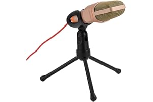 GOWENIC Microphone à condensateur, Microphone d'enregistrement à condensateur en métal de 3,5 mm Micros Ultra-clairs avec trépied et câble Audio 2M pour Les Voix d'enregistrement PC/Studio(Or)