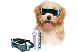 PETLESO Dog Goggles for Small Breed, Anti-UV Dog Sunglasses with Foam Padded, Windproof Small Dogs Goggles with Adjustable Straps, Blue