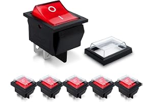 Innfeeltech 6 stycken minivippbrytare röd, KCD4-101, 4-stifts, 4-positions-vippströmbrytare med 3 vattentäta lock