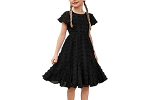 Flypigs Abiti da Bambina a Maniche Corte Abito da Principessa per Ragazza A-Line Elegante Abito da Sposa per Feste Tinta Unita Completi Scolastici Abbigliamento per Bambine 3-12 Anni