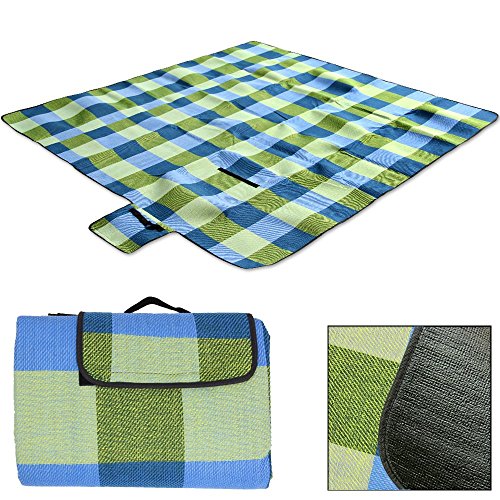 Picknick Decke XXL 200 x 200 cm mit Tragegriff isolierende Unterseite hellblau gelb Beach Decke Picknickteppich Campingdecke - 2