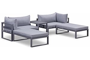 Out & Out Original Santorini Grey 5-Piece Modular Lounge Set - L & R Sofas, Ottomans, Coffee Table, Modern Outdoor Furniture