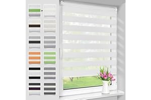 Deswell Store Enrouleur Jour Nuit sans Perçage, Tamisant pour Fenêtre ou Porte, Installation Facile avec Clips, 40 x 120 cm (Largeur du Tissu 36 cm), Blanc