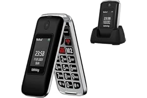 Tosaju Seniorenhandy Klapphandy ohne Vertrag Großtasten Handy für Senioren mit Ladestation Notruftaste Dual-SIM 1200 mAh Akku Lange Standby-Zeit 2,8 und 1,77 Zoll Doppel Farbdisplay Schwarz