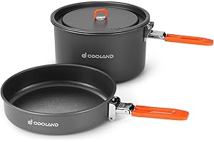 Odoland Utensilios Cocina Camping Kit con Ollas de Camping, Sartén de Camping, Set de Utensilios Cocina para Camping Cocina al Aire Libre Senderismo Viajar