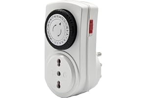 VEMER VJ63050000 TWINPLUG-D - Timer Meccanico Giornaliero con Spina Italiana, Interruttore per controllo Luci, TV, Radio e Piccoli Elettrodomestici, Bianco