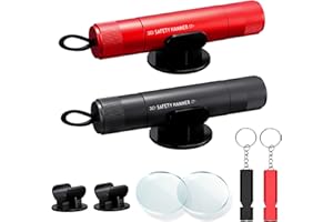 LUOJINYI 2 Piezas Rompe Cristales y Cinturones, 2 en 1 Corta Cinturones Rompe Cristales con Soporte, Martillo Rompe Cristales Coche para Coches,Autobuses,Camiones, con 2 Silbato, Rojo+Negro