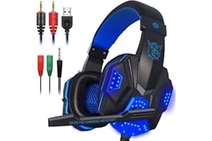 Diva Group Blue Gaming Headset For Xbox One PS4 PS5 Nintendo Switch PC 3.5mm Mic Headphones Lit (Blue)
