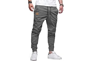 PADOLA Pantalon Cargo Homme Coton Pantalons de Travail Taille Elastique Chino Pantalon avec Multipoches Slim Fit Jogging Pantacourt Cordon de Serrage Uni Pantalons
