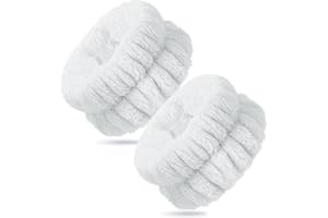 XINNUN 1 Paire de Bracelets de Lavage de Visage Bandeau de Poignet Anti-Transpiration de Spa Bracelet Élastique en Flanelle de Maquillage Bracelet Absorbant de Yoga pour Femmes Filles (Blanc)