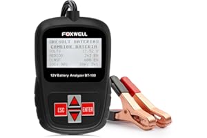 FOXWELL BT100 12 Volt Car Battery Tester 100-1100 Cold Cranking Amps Check Battery Life Health Directly Detect Bad Cell Battery Analyser