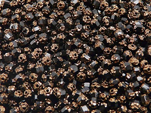 50pcs 4mm Cathedral Beads - Czech Glass Faceted Fire-Polished Beads in the form of Olive, Jet Black Bronze Ends