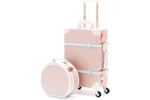 COTRUNKAGE Vintage Luggage Sets 2 Pieces, 20 Inch TSA Approved Carry On Suitcase with Spinner Wheels, Small Travel Hat Box for Women, Cherry Pink