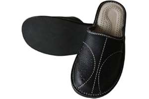 PAFOLI Mens Leather Slippers | Comfortable Handmade Genuine Leather Mules Moroccan Slippers Men Casual Slip On House Shoes Indoor | Brown Black | Made in UK Size 6.5-11