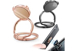 SENBALER 2 Pièces Anneau Support Téléphone Portable en Métal,Support de Bague Téléphone de Voiture Aimanté à Rotation à 360 ° (Noir + Or Rose)