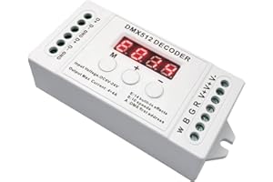 GIDEALED Decodificador DMX de 4 canales, RGBW DMX512 con pantalla digital, mini controlador DMX512 PWM 16 A LED controlador para tiras LED RGB RGBW DC9-24 V