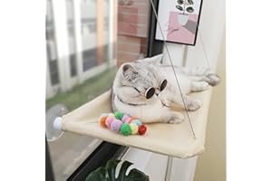JINRUI-T Durable Heavy Duty Suction Cups Cat Hammock Perch - Sunny Window Seat for Indoor Cats - Holds Up to 30lbs (Khaki)